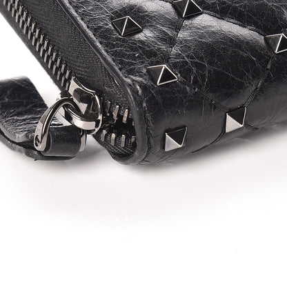 Valentino Garavani Craquele Nappa Rockstud Spike Zip Around Wallet Black 8 of 9