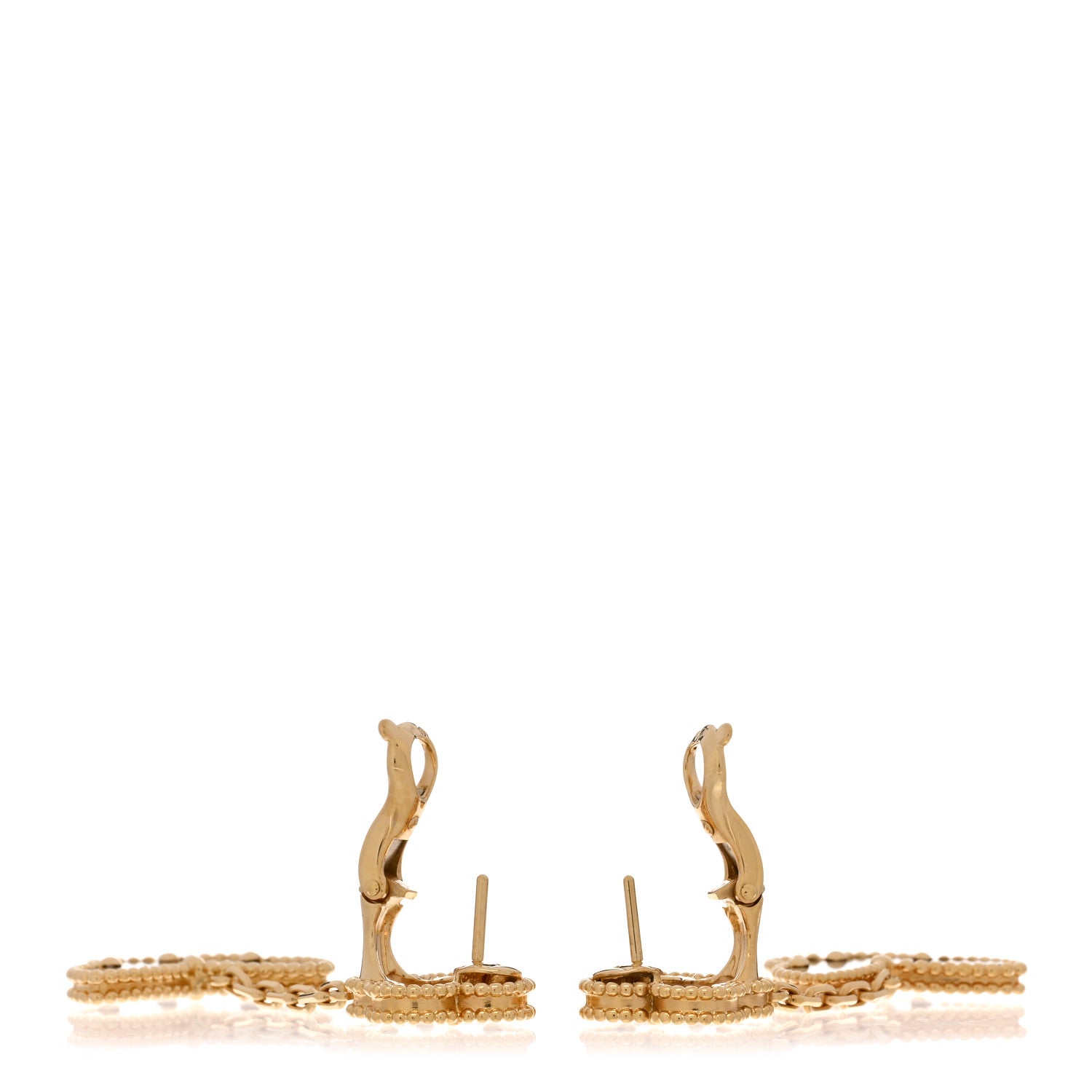 Van Cleef & Arpels 18K Yellow Gold Mother of Pearl Tiger's Eye Lucky Alhambra 2 Motifs Butterfly Earrings 3 of 4