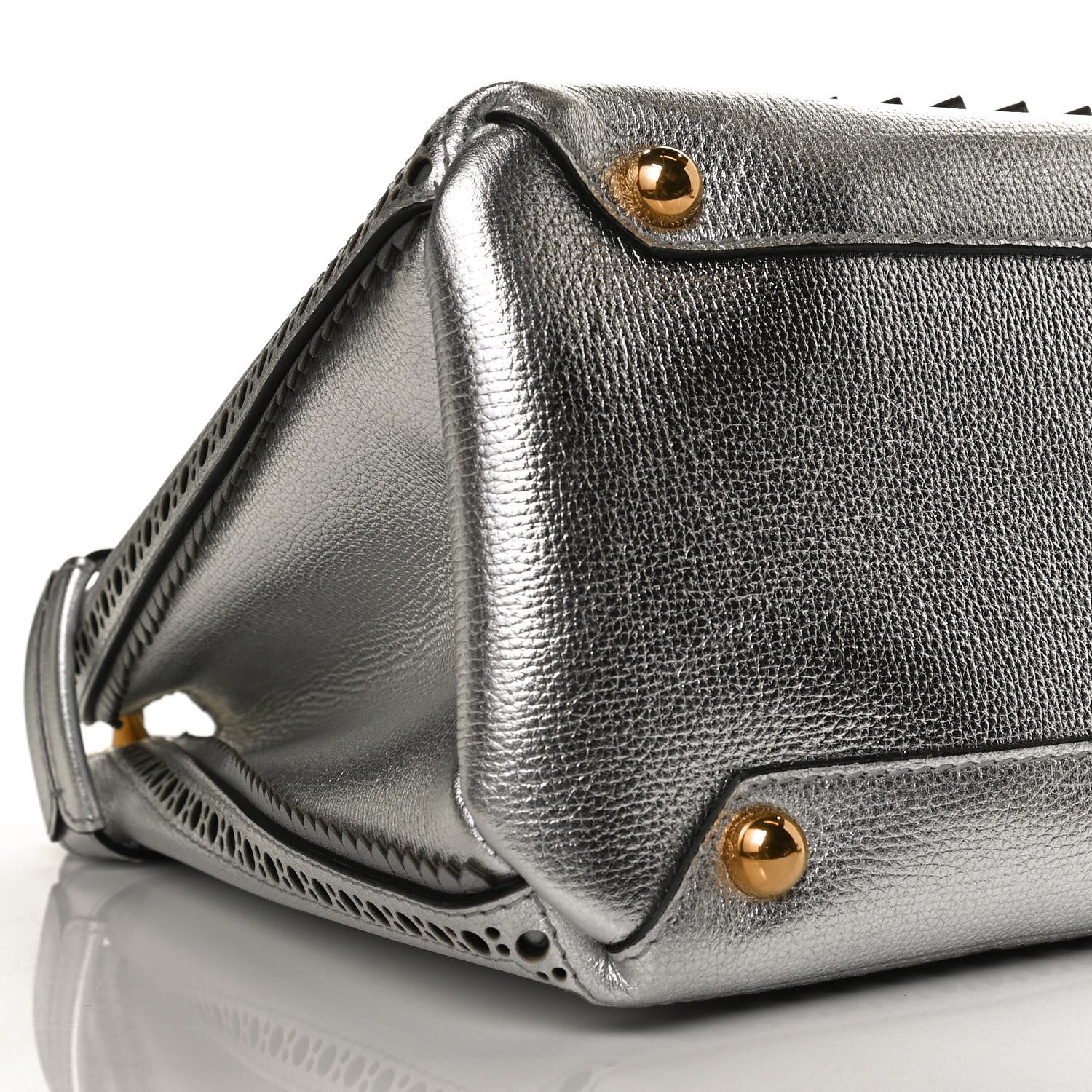 Burberry Metallic Calfskin Broguing Medium Banner Tote Silver 4 of 10