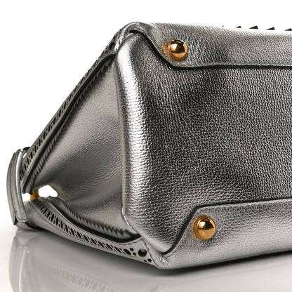 Burberry Metallic Calfskin Broguing Medium Banner Tote Silver 4 of 10