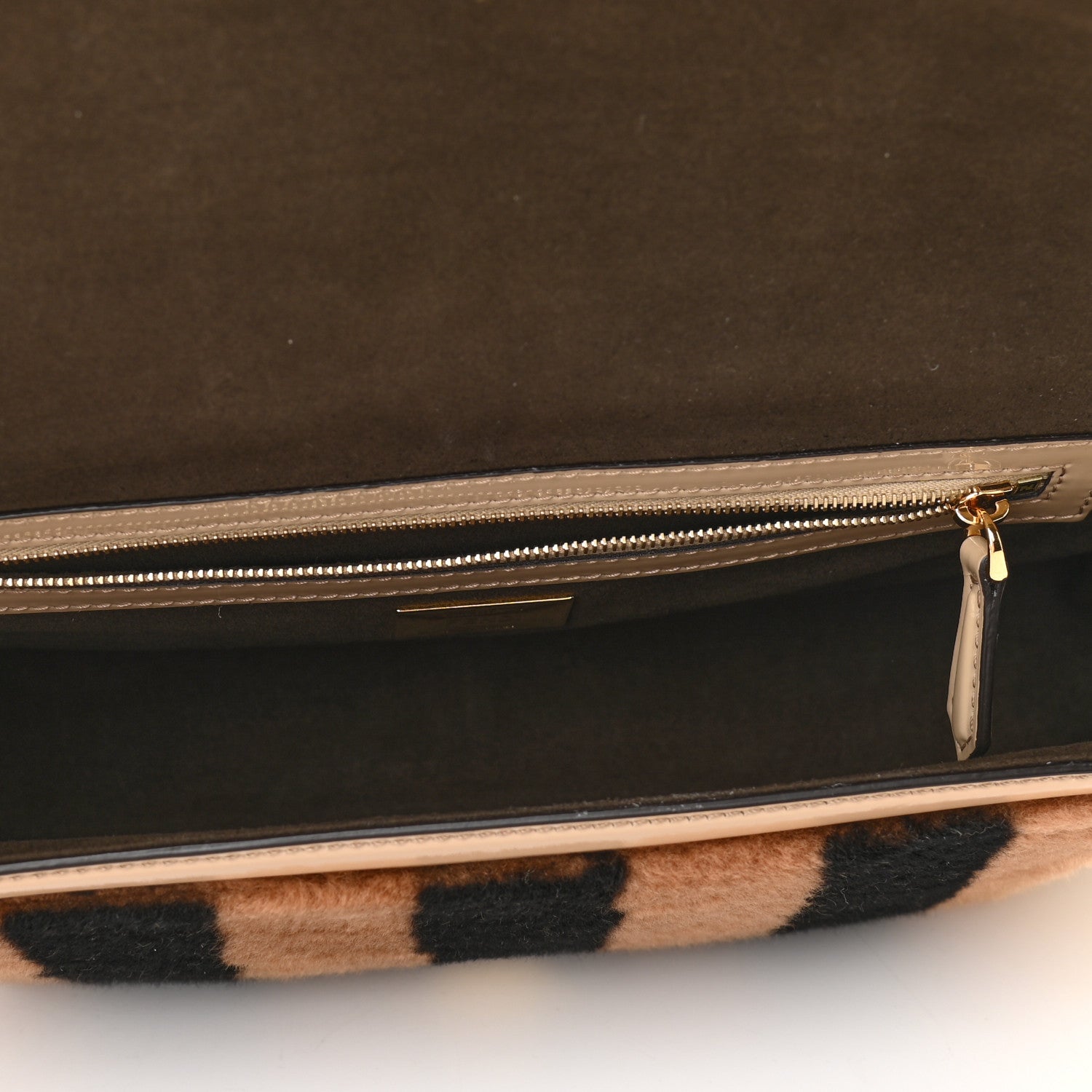 Fendi Shearling Vitello Vernice Mou Pequin Striped Baguette Tobacco Black Tortora 5 of 9