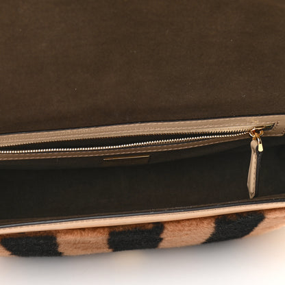 Fendi Shearling Vitello Vernice Mou Pequin Striped Baguette Tobacco Black Tortora 5 of 9