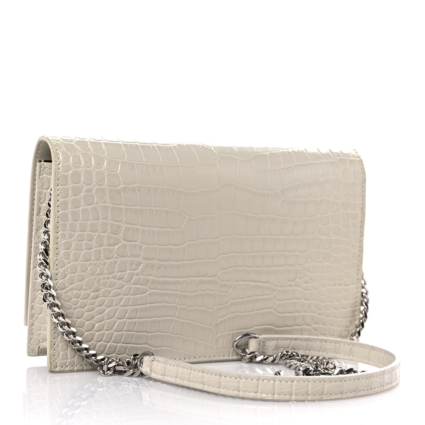 Calfskin Crocodile Embossed Kate Monogram Tassel Chain Wallet Crema Soft