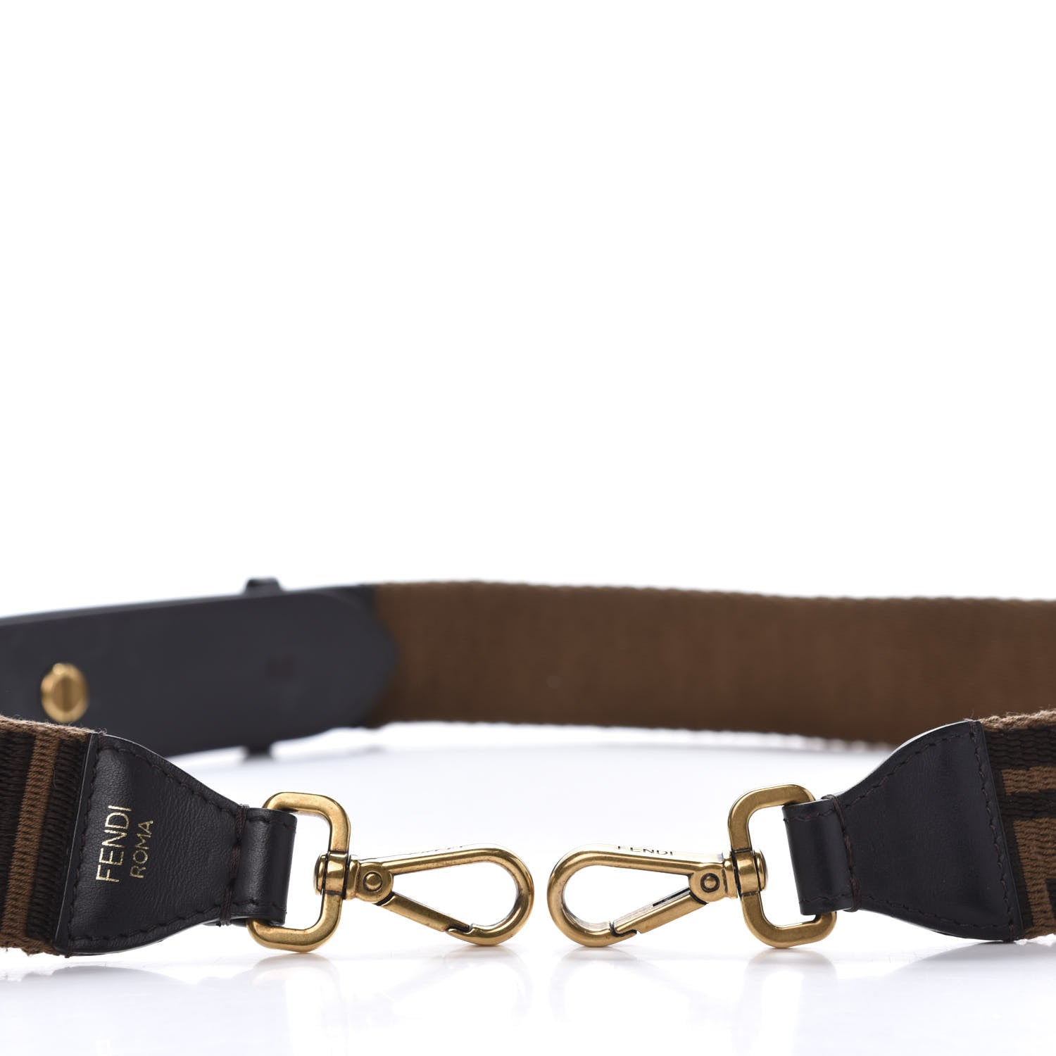 Fendi Ribbon Vitello Century FF 1974 Flat Studded Strap You Fango Marrone Ebano 3 of 7