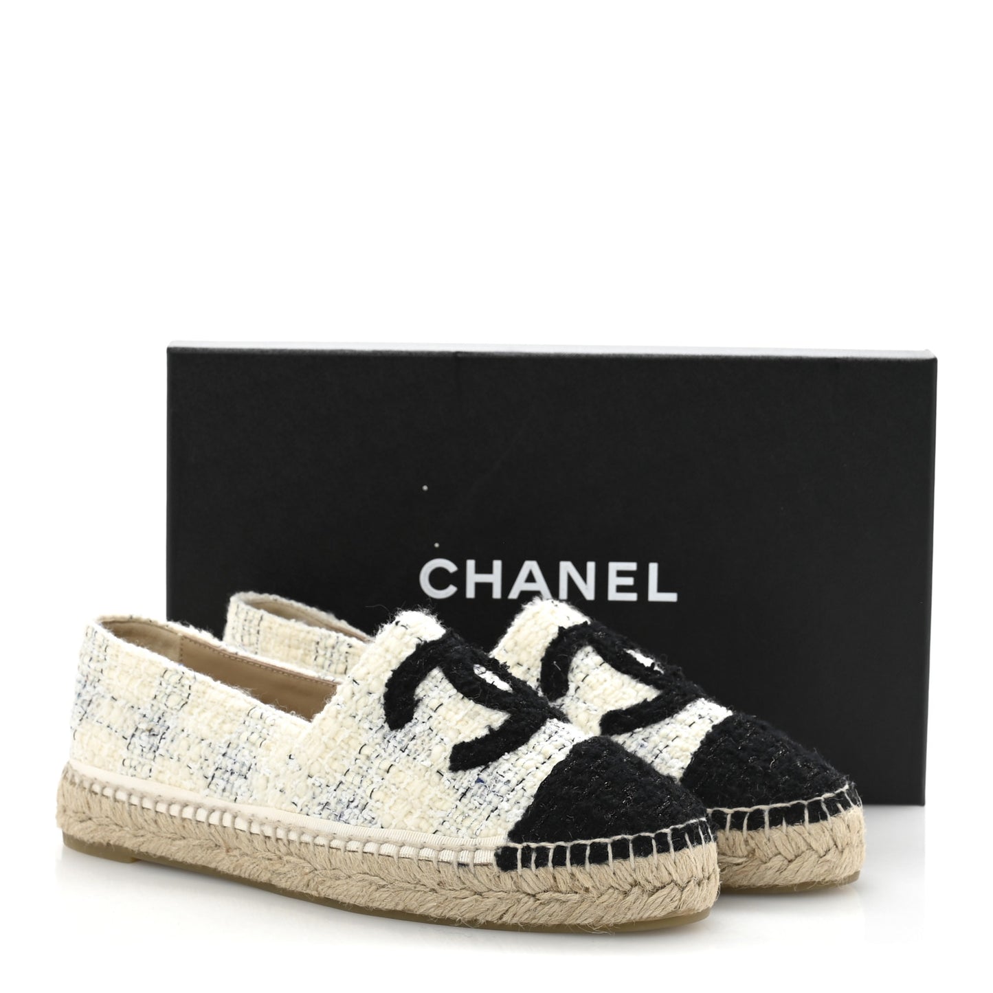 Tweed CC Espadrilles 39 Ecru White Blue Black