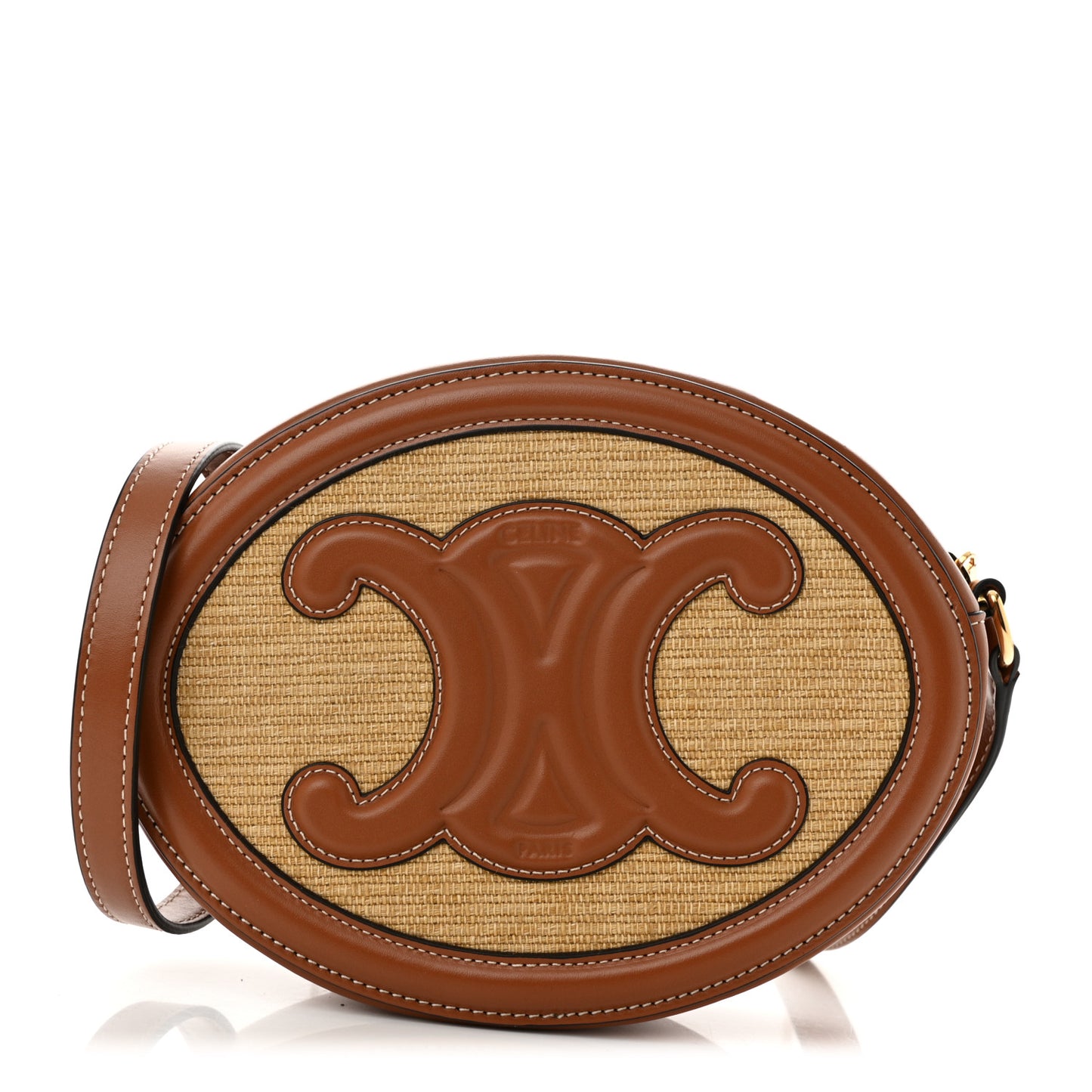 Canvas Calfskin Cuir Triomphe Oval Crossbody Purse Natural Tan