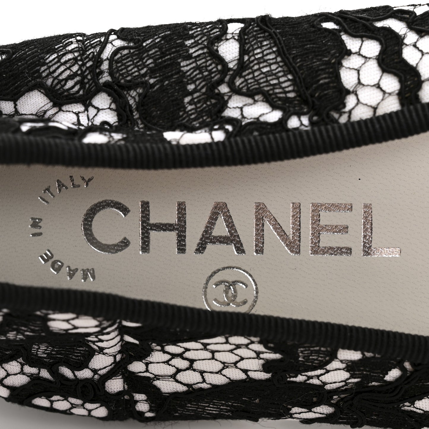 Lace Grosgrain Cap Toe CC Ballerina Flats 40 Black