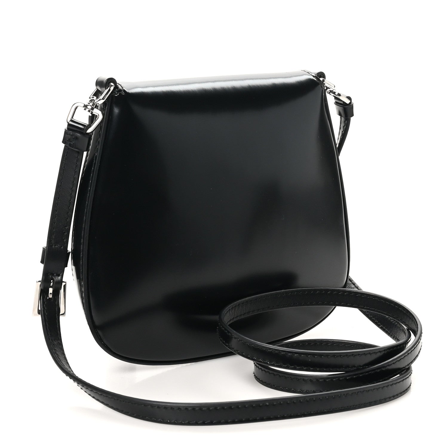 Prada Spazzolato Mini Cleo Flap Adjustable Strap Shoulder Bag Black 3 of 9