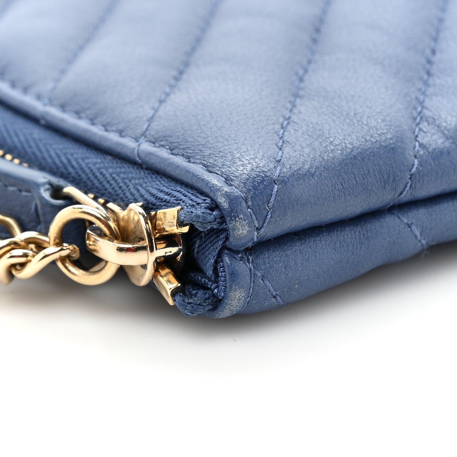 Chanel Lambskin Chevron Quilted Charms Medium Cosmetic Case Blue 12 of 15