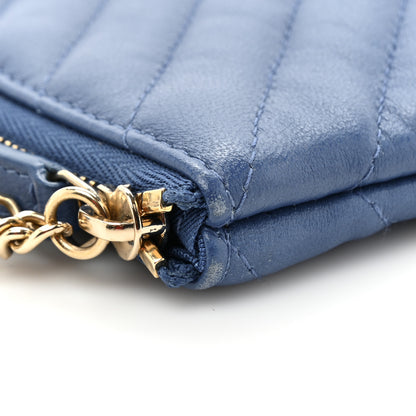 Chanel Lambskin Chevron Quilted Charms Medium Cosmetic Case Blue 12 of 15