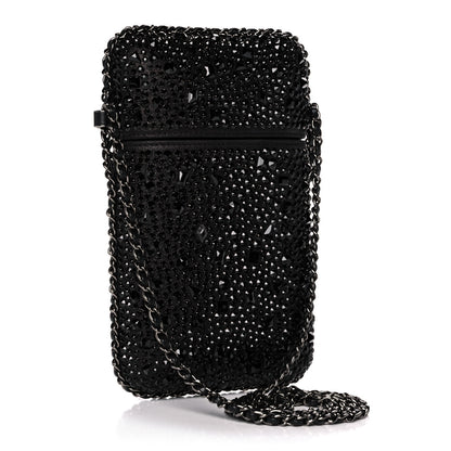 Chanel Satin Crystal Chain Around Phone Holder Black 3 of 11