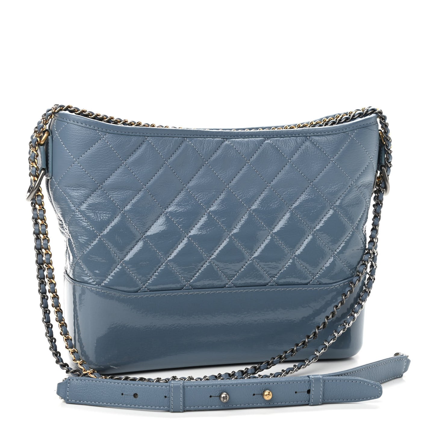 Patent Goatskin Quilted Medium Gabrielle Hobo Blue