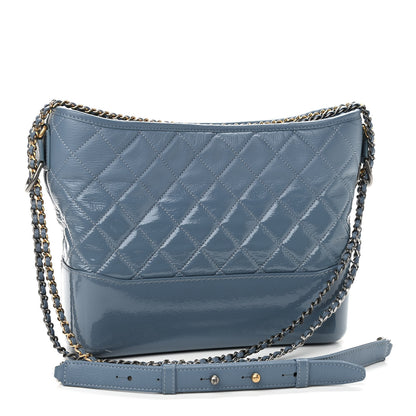 Chanel Patent Goatskin Quilted Medium Gabrielle Hobo Blue 3 of 9