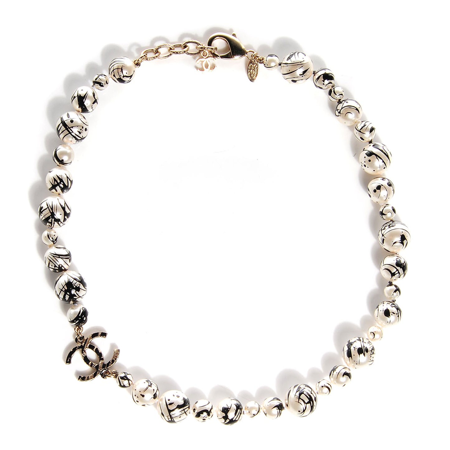 Painted Pearl CC Short Necklace Black Gold