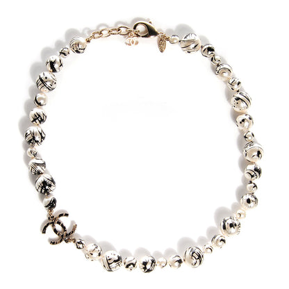Chanel Painted Pearl CC Short Necklace Black Gold 1 of 5