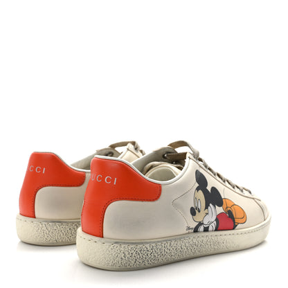 Gucci X DISNEY Miro Soft Calfskin Mickey Mouse Print Womens Ace Sneakers 36.5 Ivory Deep Orange 4 of 9