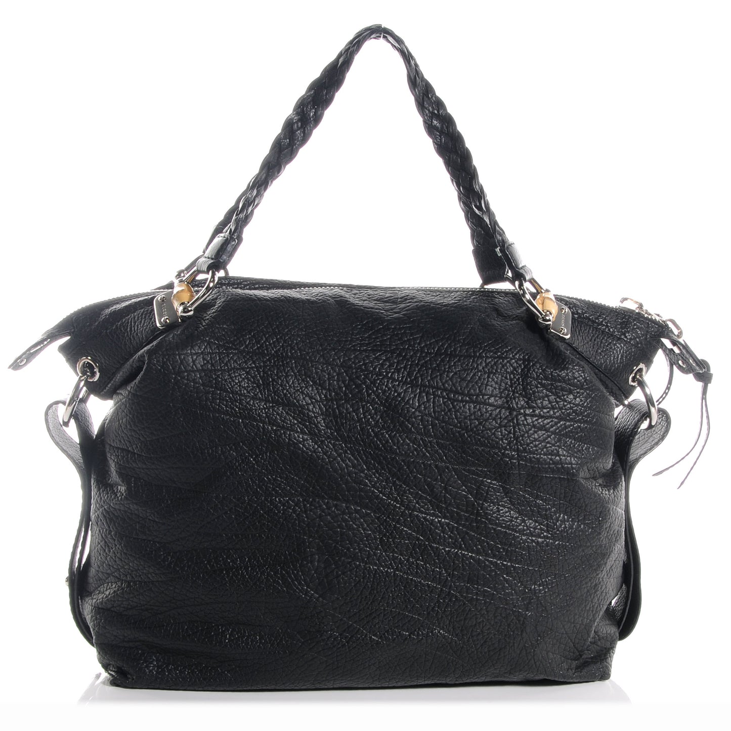 Leather Bamboo Bar Large Shoulder Bag Black