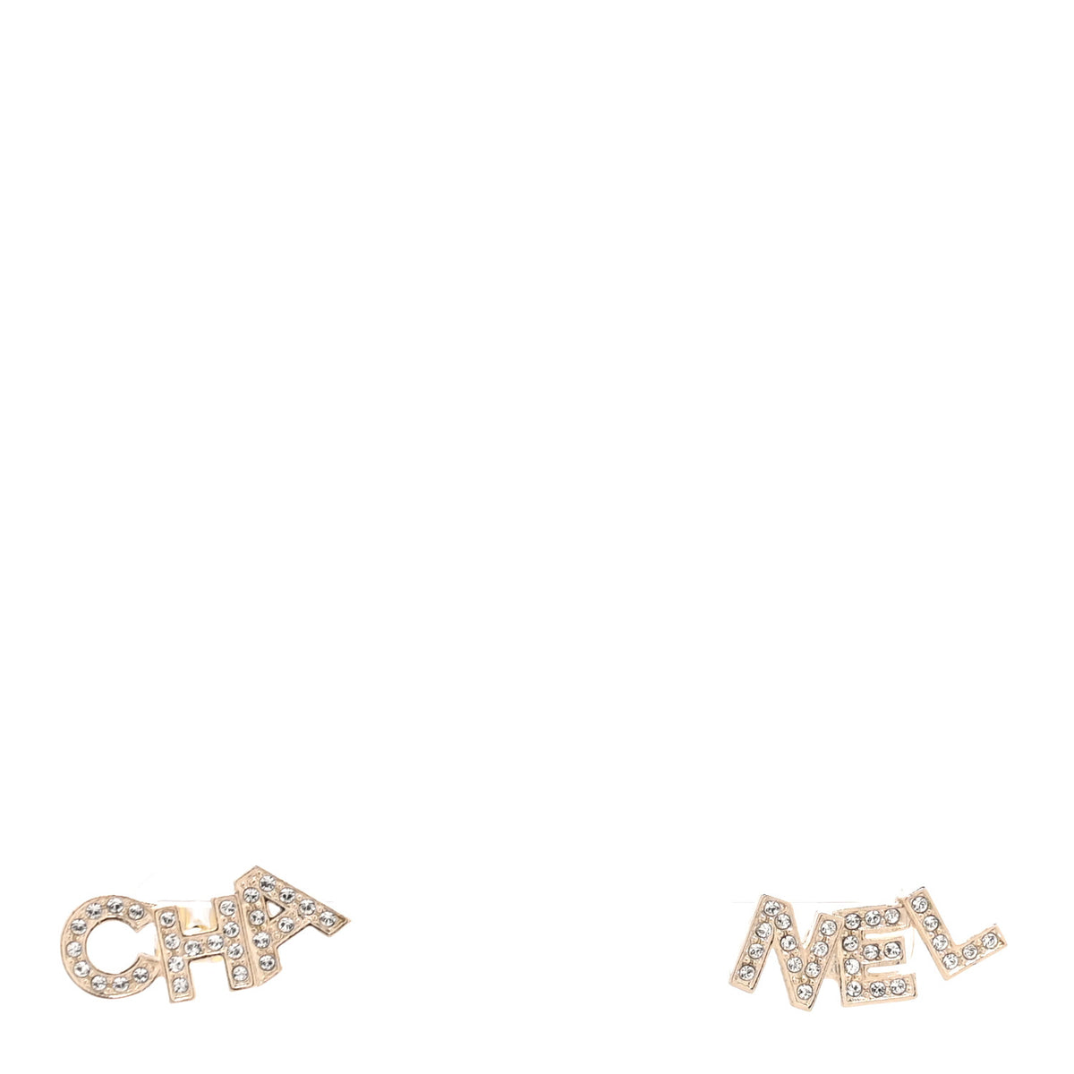 Crystal Cha-Nel Logo Earrings Gold