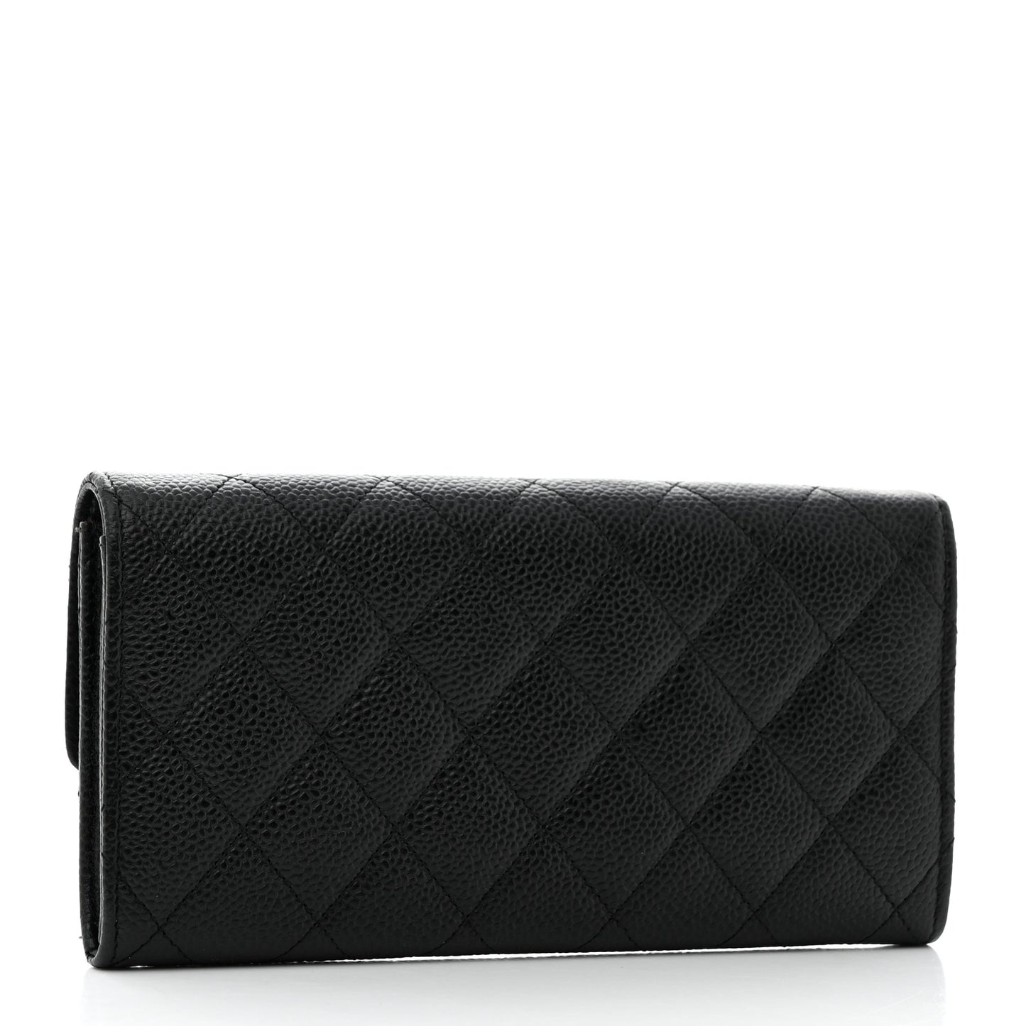 Caviar Quilted Large Gusset Flap Wallet Black