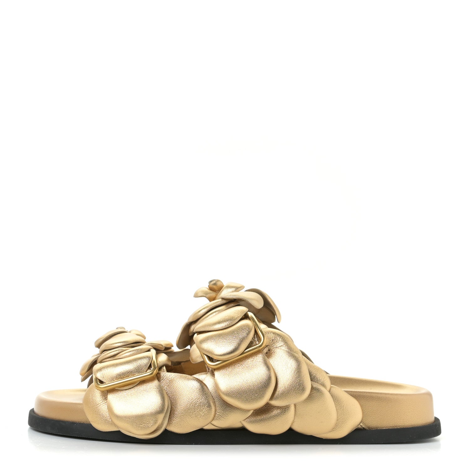 Valentino Garavani Metallic Kidskin Atelier 03 Rose Edition Double Buckle Slide Sandals 36 Antique Brass 1 of 10