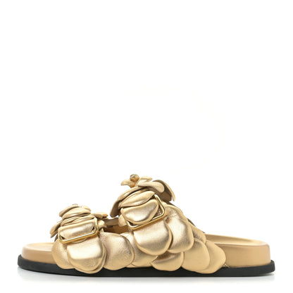 Valentino Garavani Metallic Kidskin Atelier 03 Rose Edition Double Buckle Slide Sandals 36 Antique Brass 1 of 10