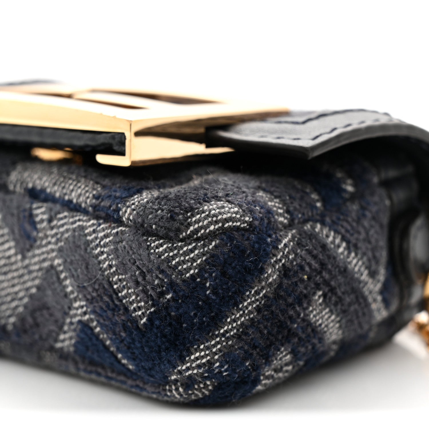 Fendi Fabric Vitello Jacquard FF Nano Maxi Buckle Baguette Charm Blue Grey 9 of 10