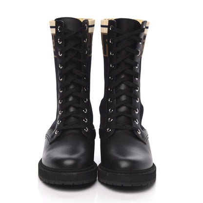 Fendi Calfskin Stretch Fabric Rockoko Biker Boots 37 Tobacco Black Marino 2 of 7
