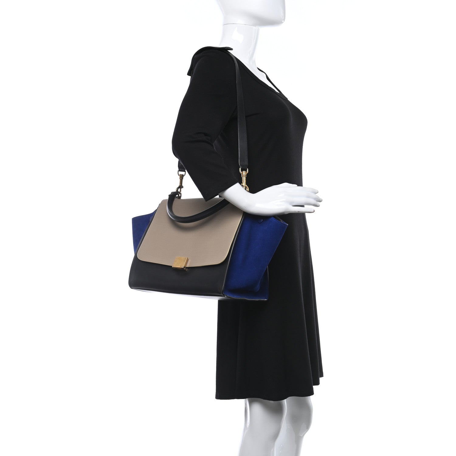 Celine Calfskin Suede Medium Tri-color Trapeze Sand 2 of 8