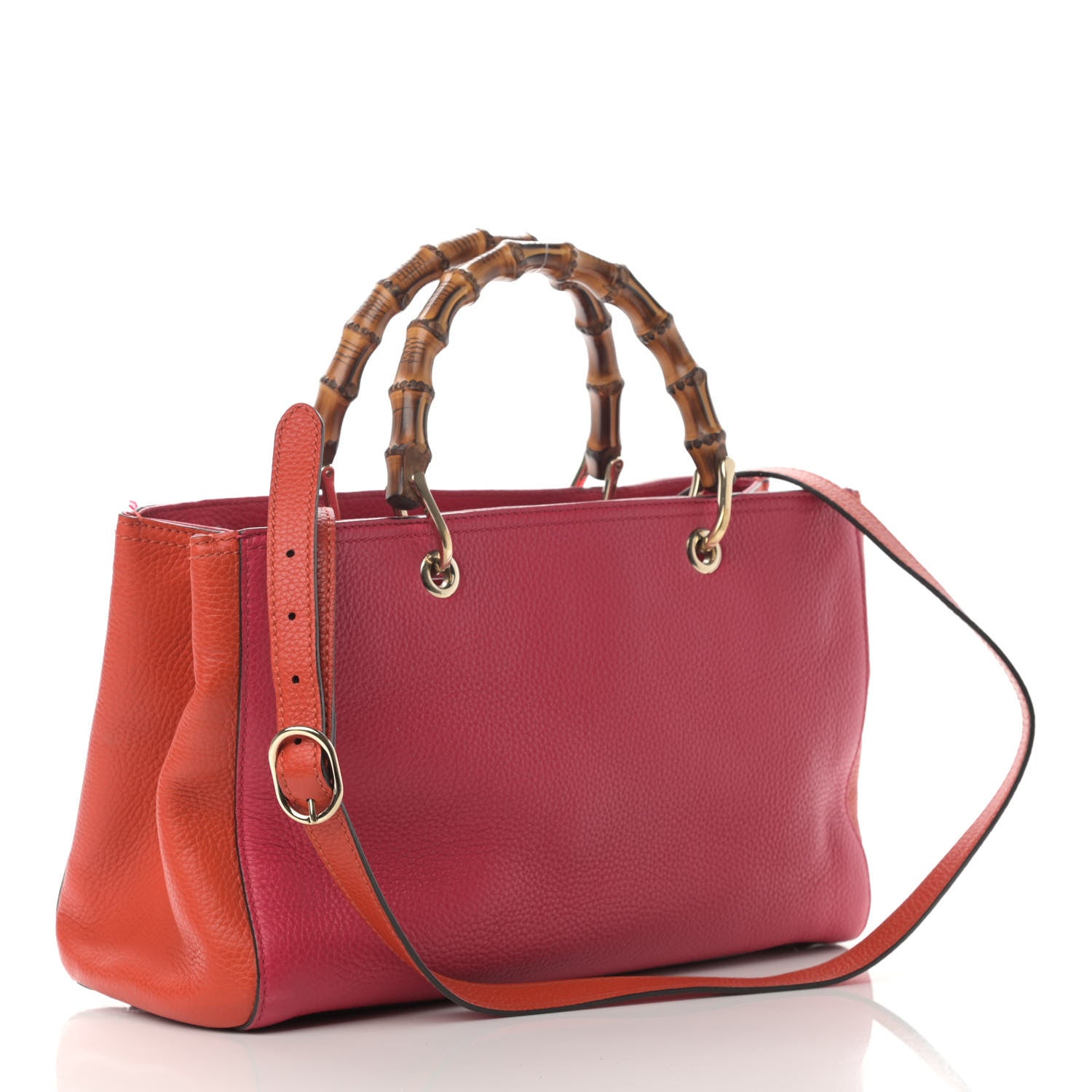 Gucci Pebbled Calfskin Bi-Color Medium Bamboo Shopper Tote Fuchsia Orange 4 of 37