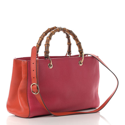 Gucci Pebbled Calfskin Bi-Color Medium Bamboo Shopper Tote Fuchsia Orange 4 of 37