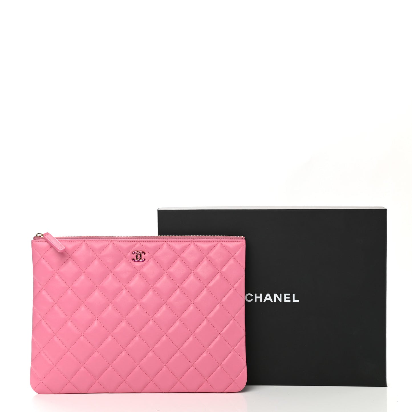 Lambskin Quilted Medium CC Cosmetic Case Pink Yellow