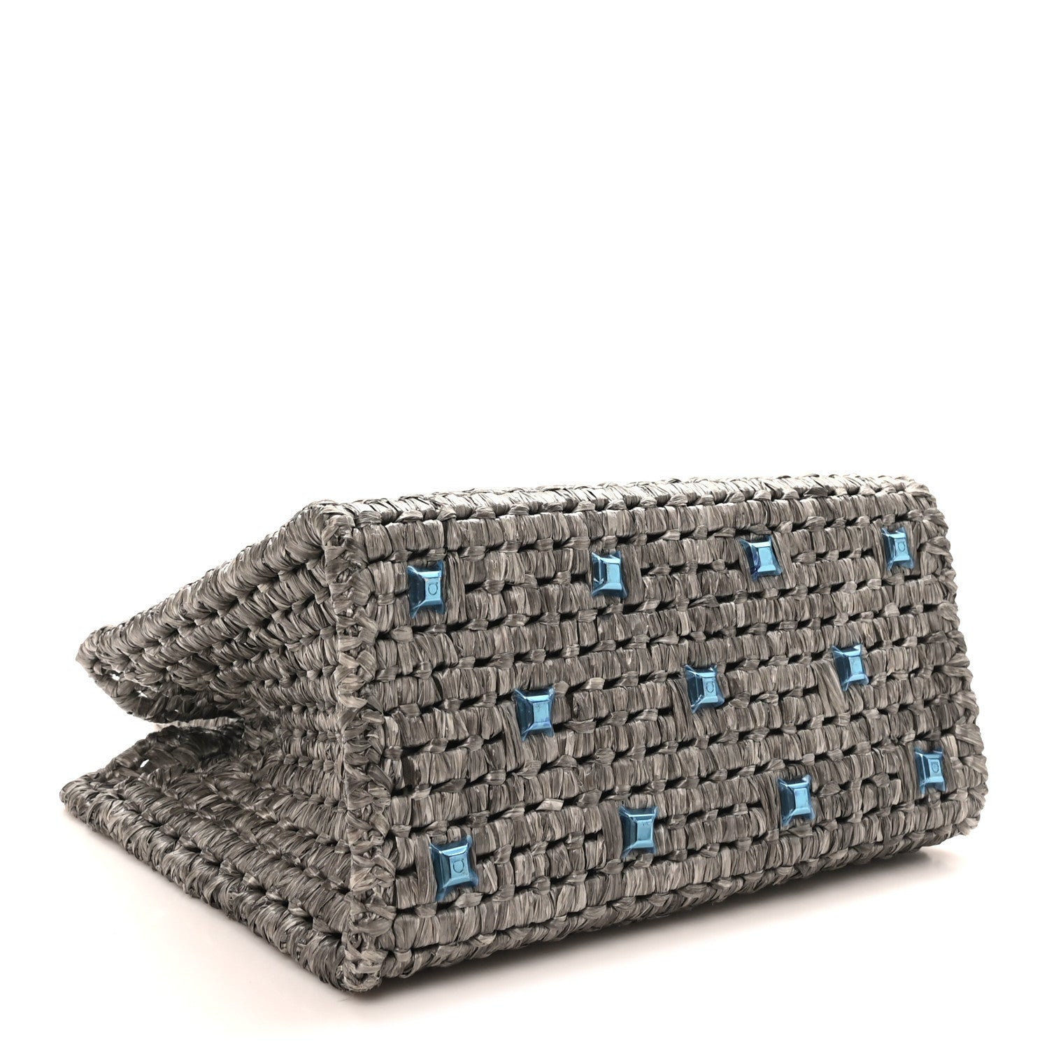 Salvatore Ferragamo Raffia Medium The Studio Box Bag Silver 5 of 10