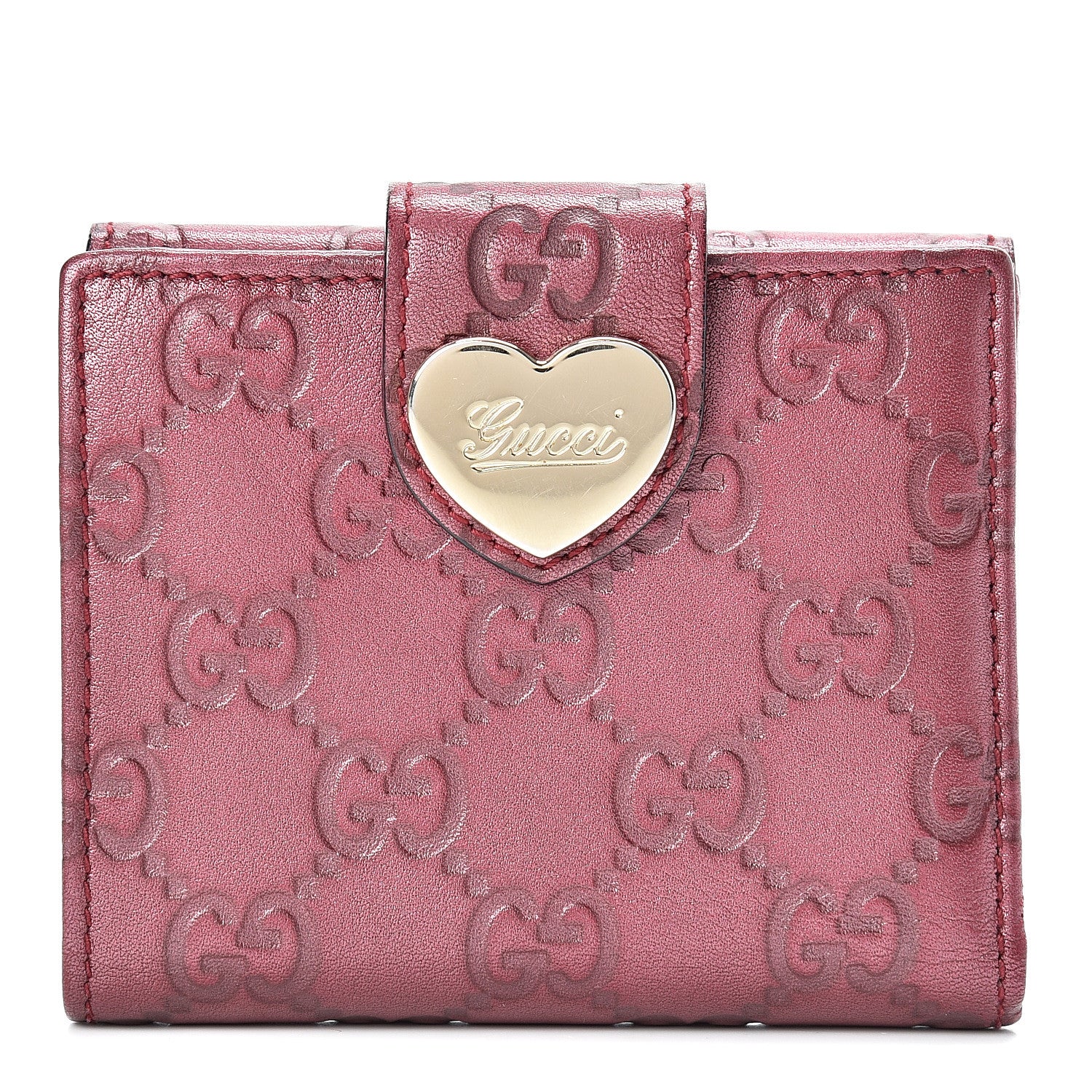 Gucci Metallic Guccissima Heart French Flap Wallet Red 1 of 10
