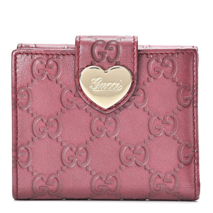 Gucci Metallic Guccissima Heart French Flap Wallet Red 1 of 10