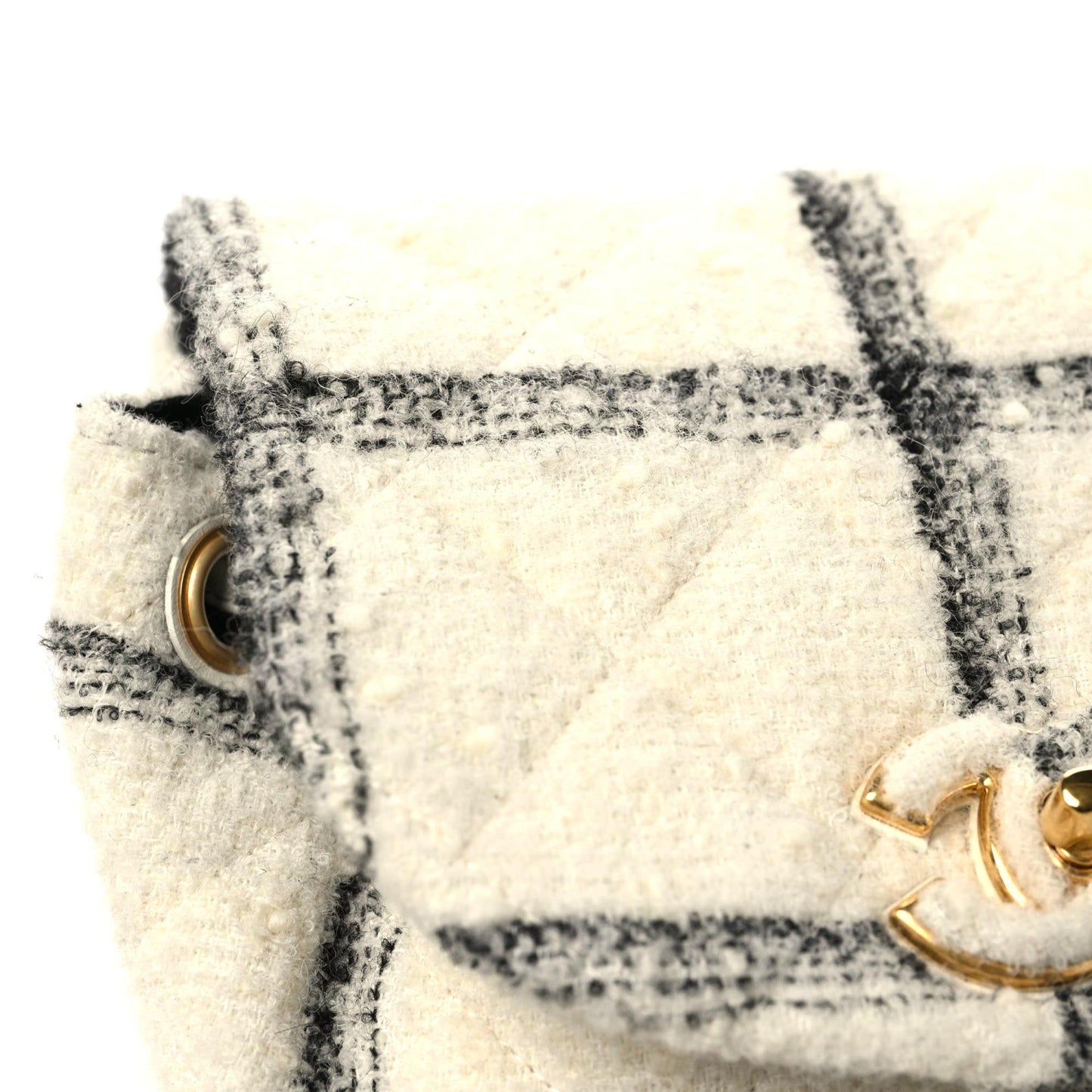 Wool Tweed Elegant Backpack Ecru Black