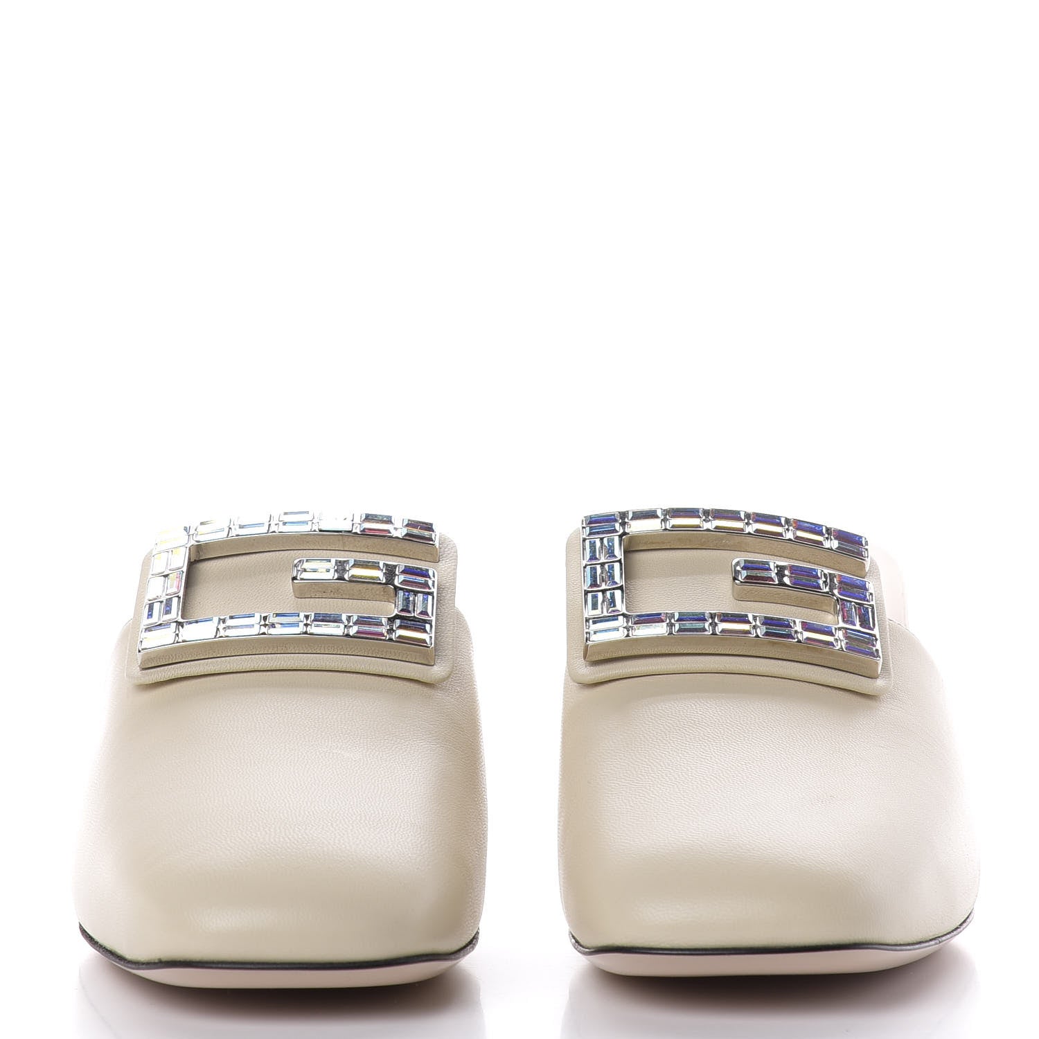 Gucci Malaga Kid Crystal Square G Madelyn Mules 40 Vintage White 2 of 10