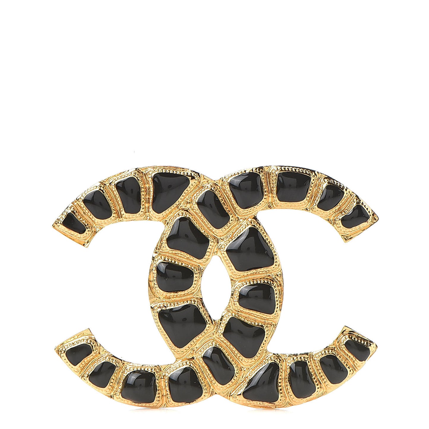 Gripoix Poured Glass Along The Nile CC Brooch Black Gold