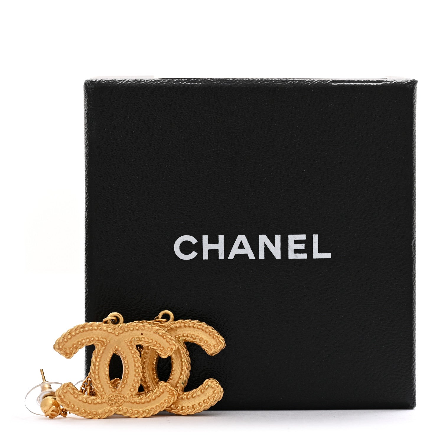Chanel CC Drop Earrings Matte Gold 5 of 5