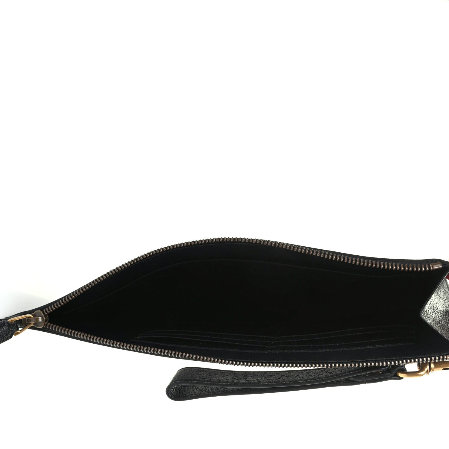 Gucci Dollar Calfskin Boar Effect Web Zip Wristlet Pouch Black 5 of 6