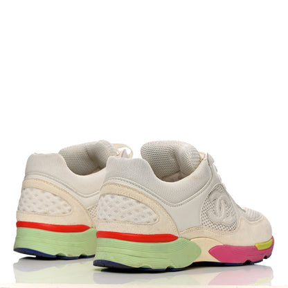Chanel Suede Calfskin CC Sneakers 37 White Pink Green 4 of 15