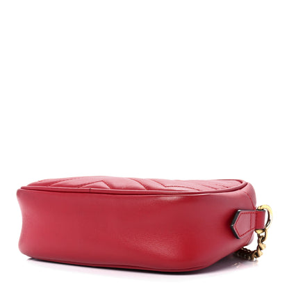 Gucci Calfskin Matelasse Mini GG Marmont Chain Shoulder Bag Hibiscus Red 10 of 13