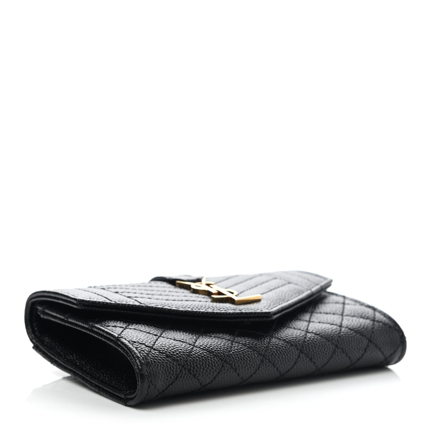 Saint Laurent Grain De Poudre Textured Mixed Matelasse Triquilt Small Monogram Envelope Wallet Black 4 of 7