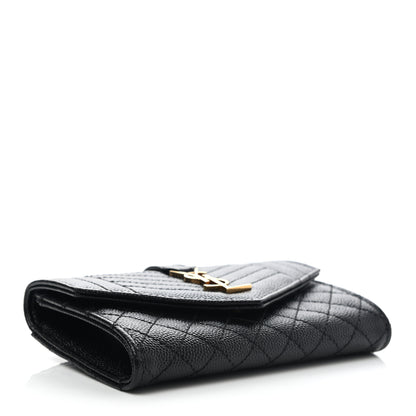 Saint Laurent Grain De Poudre Textured Mixed Matelasse Triquilt Small Monogram Envelope Wallet Black 4 of 7