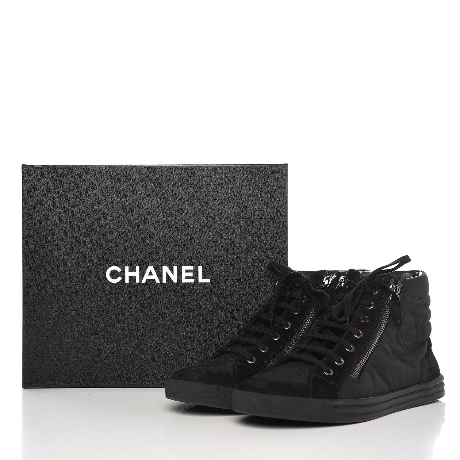 Chanel Canvas Suede Calfskin Zipped Sneakers 42 Black 10 of 10