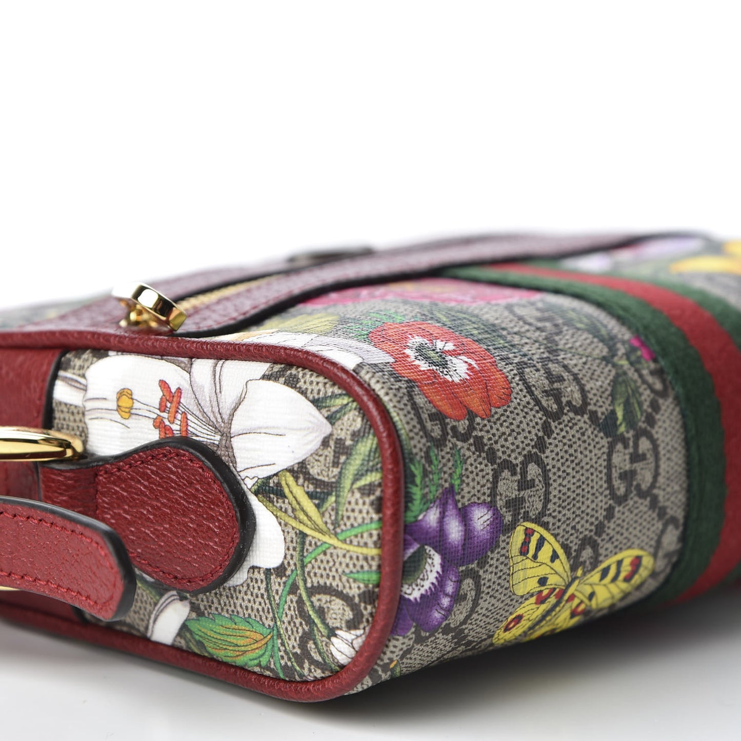 GG Supreme Monogram Flora Web Mini Ophidia Shoulder Bag Red