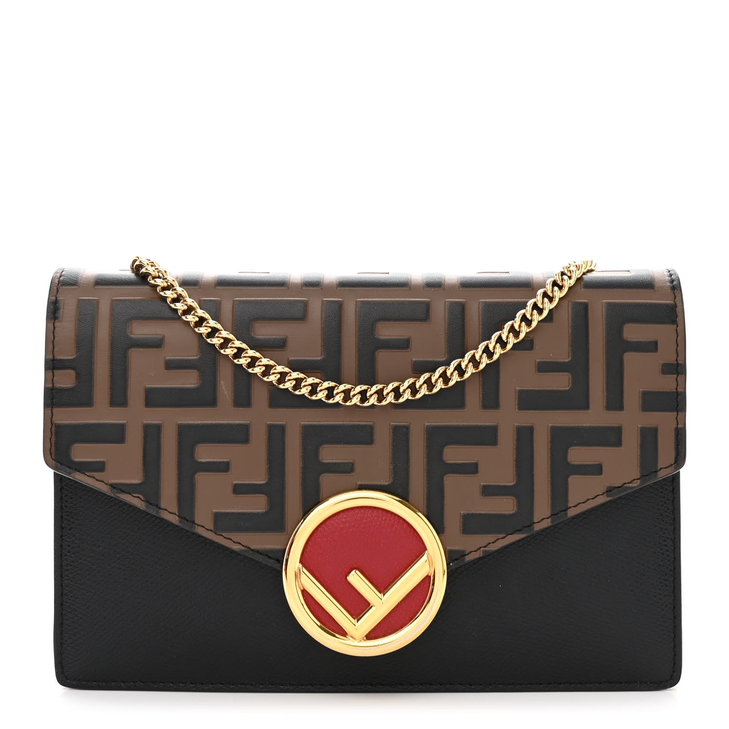 Fendi Vitello Cruise F is Fendi Bi-Color FF 1974 Embossed Medium Envelope Wallet On Chain Black Maya 1 of 10