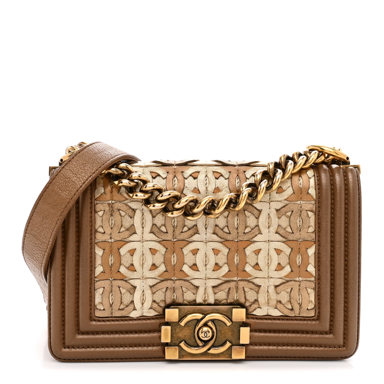 Chanel Metallic Lambskin Small Golden CC Boy Flap  Dark Gold 1 of 11