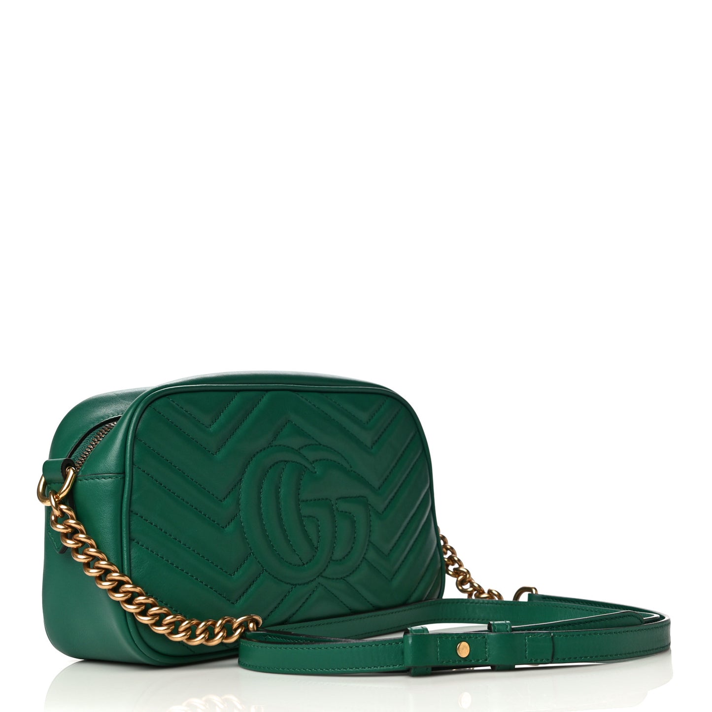 Calfskin Matelasse Small GG Marmont Chain Shoulder Bag Emerald Green