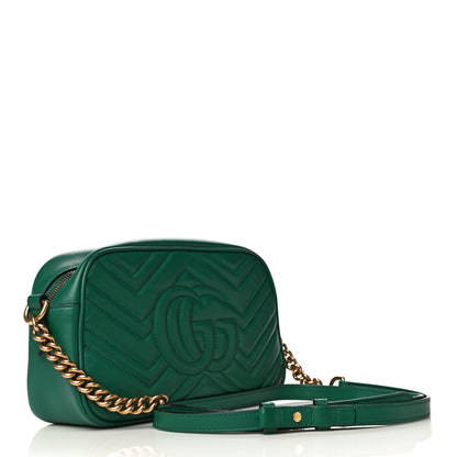 Gucci Calfskin Matelasse Small GG Marmont Chain Shoulder Bag Emerald Green 3 of 21