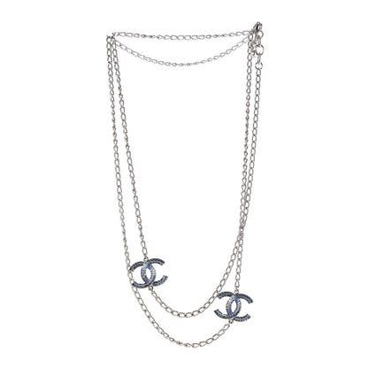 Chanel Crystal Baguette CC Double Strand Necklace Silver Blue 3 of 6